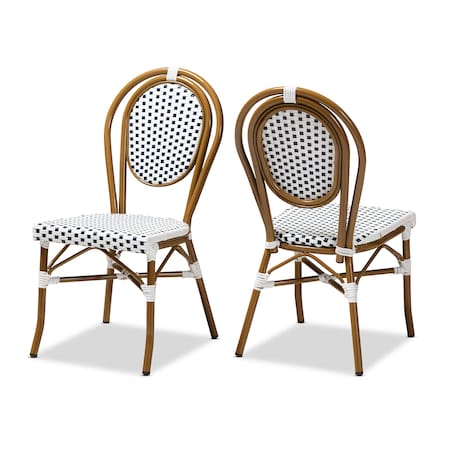 Gauthier Navy And White Bamboo Style Bistro Stackable Dining Chair,PK2